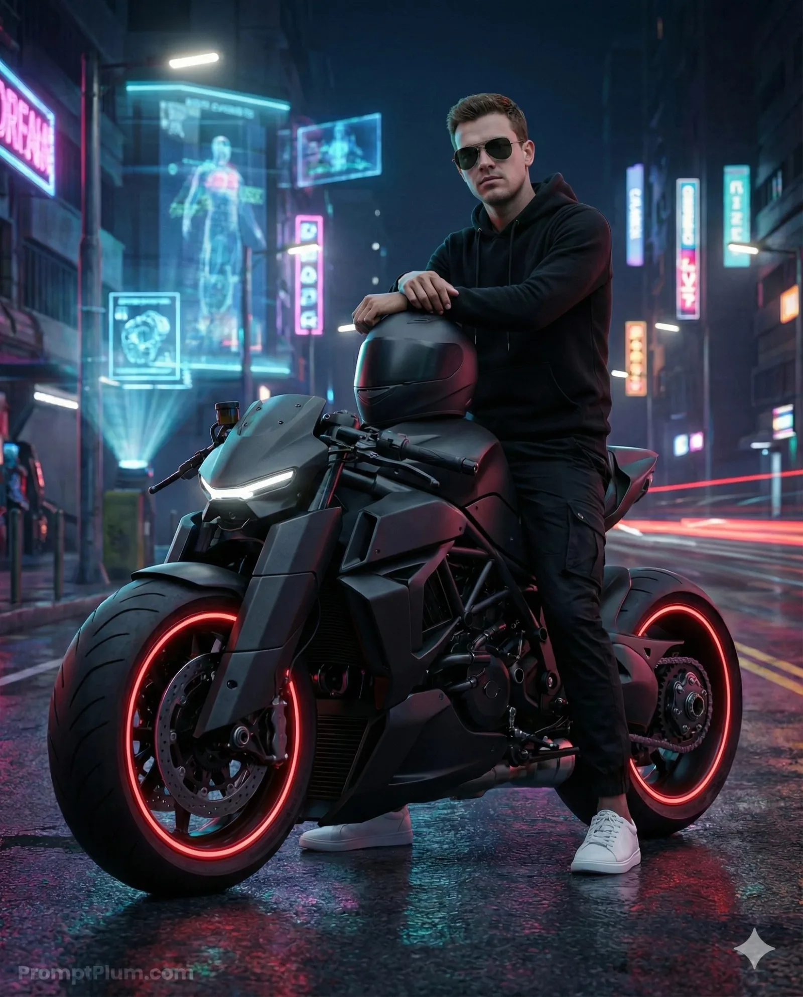 Digital Drifter, Cyberpunk AI artwork, made with Gemini