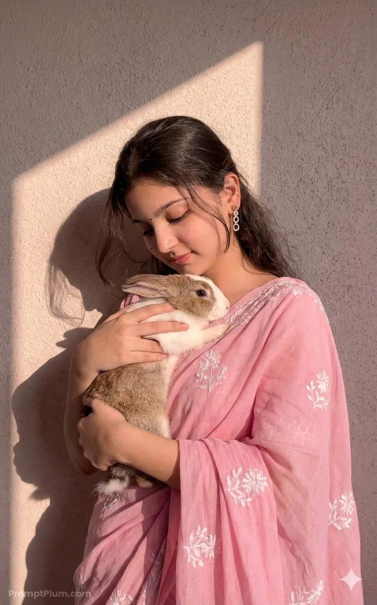 Rabbit and girl, Portrait AI artwork, made with Gemini