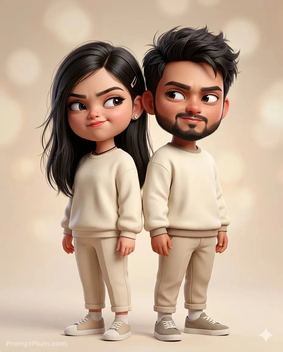 The Smirking Pair, 3D Render AI artwork, made with Gemini