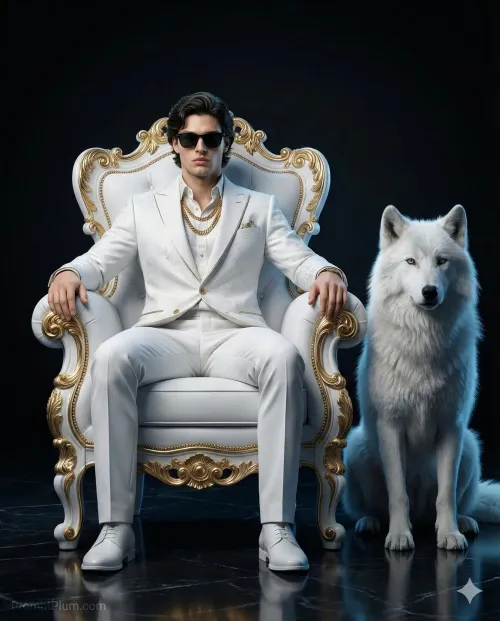 Throne of the White Wolf, Cinematic AI artwork, made with Midjourney