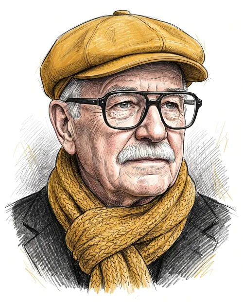 Man in Yellow Cap Colored Pencil Sketch, Portrait AI artwork, made with Gemini