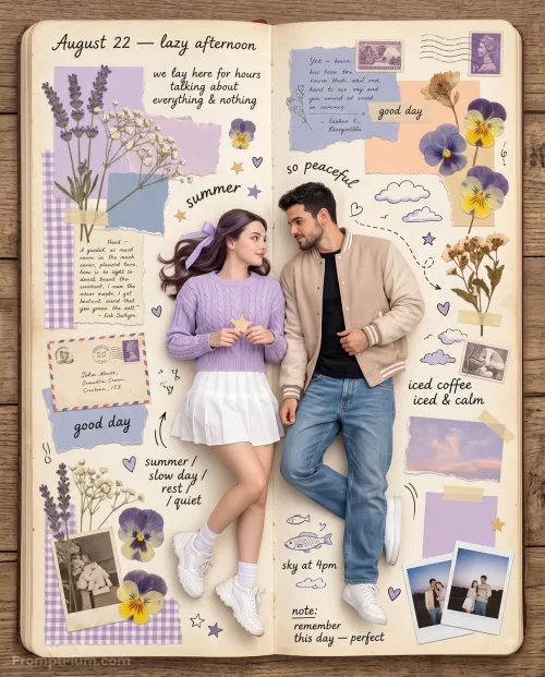 Couple on a Vintage Scrapbook Journal Page, Couple AI artwork, made with Gemini