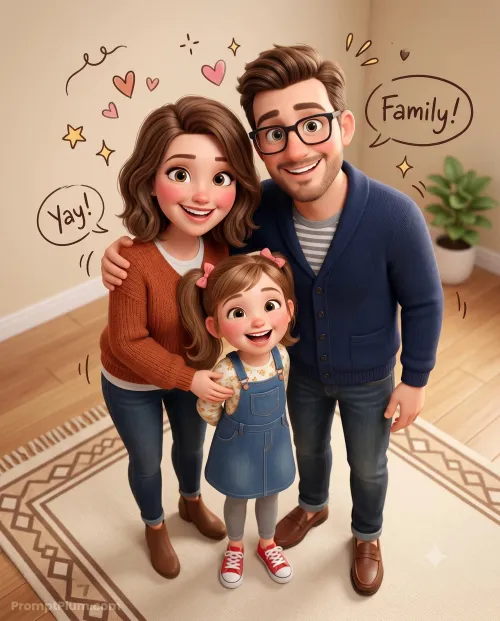 Cozy 3D Family Gathering, 3D Render AI artwork, made with Gemini