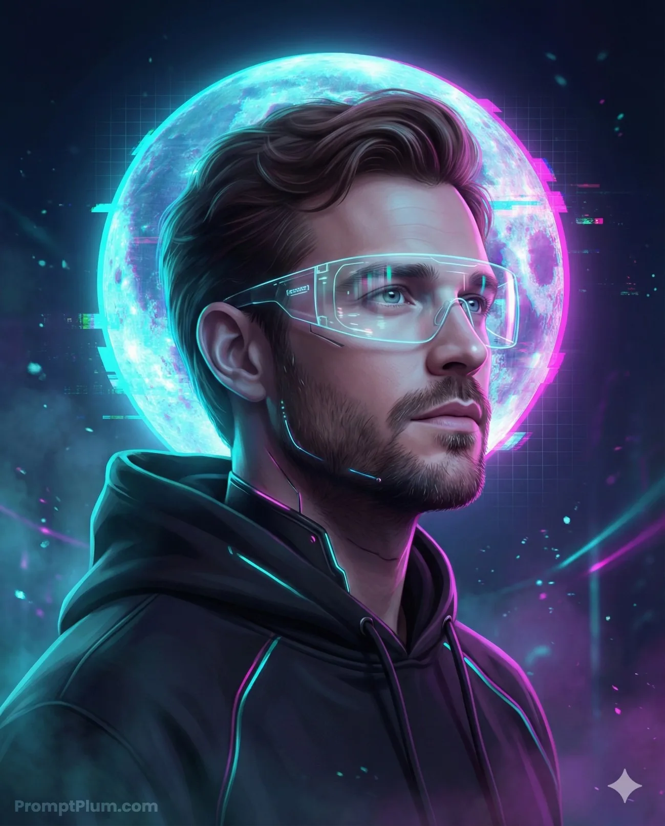 Glitch Visionary, Cyberpunk AI artwork, made with Gemini