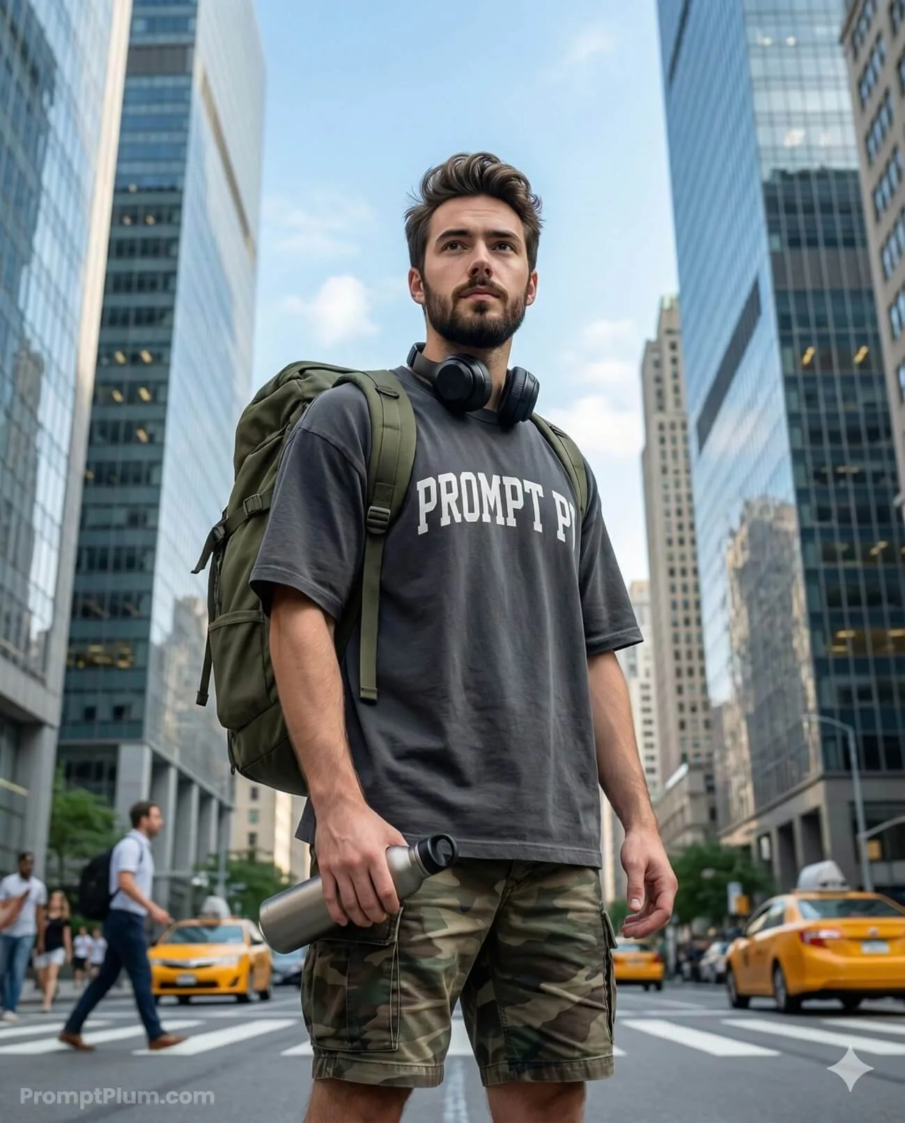 Skyscrapers and Street Style, Men's Style AI artwork, made with Gemini