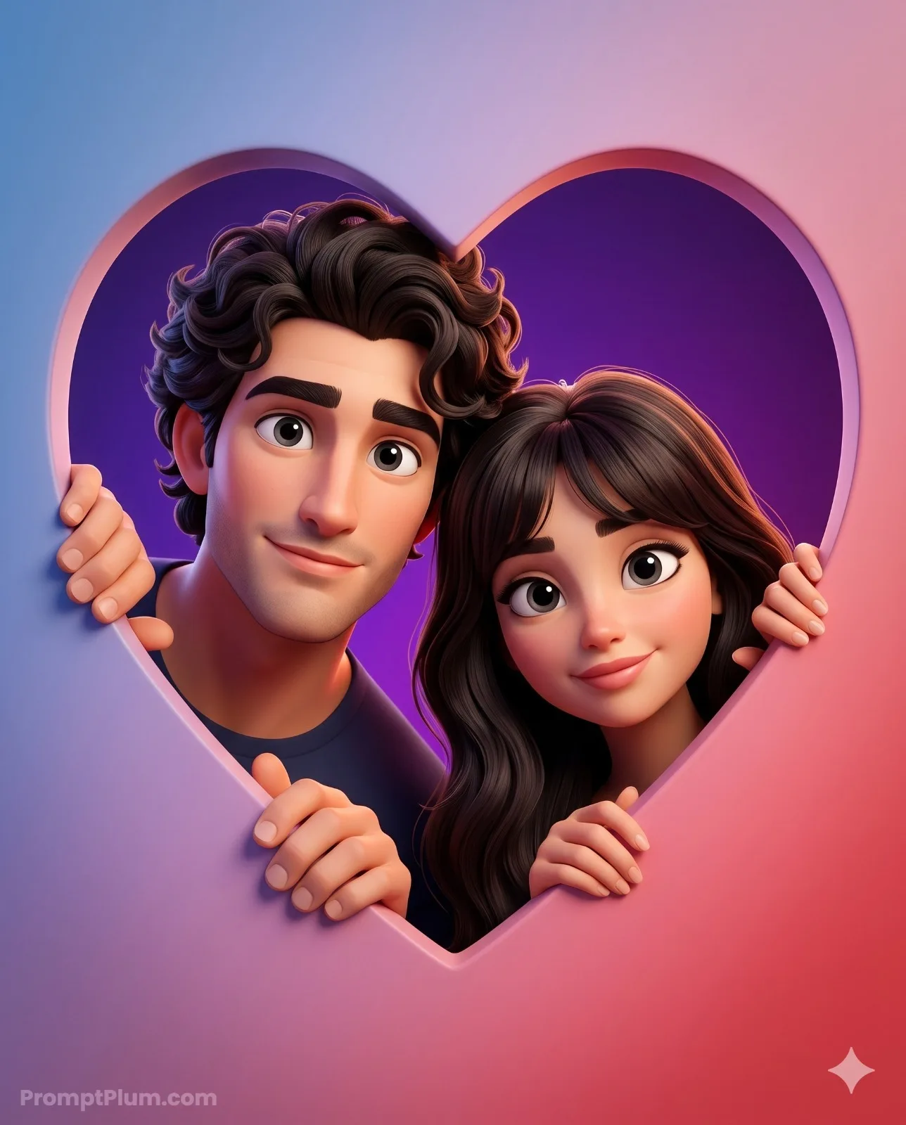 Animated Couple Peeking Through a Heart, Couple AI artwork, made with Gemini