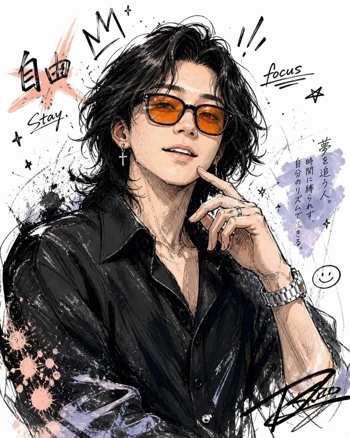 Trendy Anime Style Grunge Portrait Illustration, Anime AI artwork, made with Gemini
