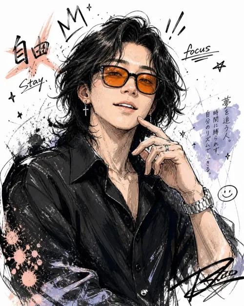 Trendy Anime Style Grunge Portrait Illustration, Anime AI artwork, made with Gemini