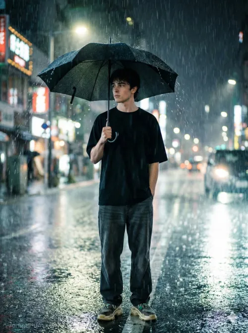 Reflections in the Rain, Portrait AI artwork, made with Gemini