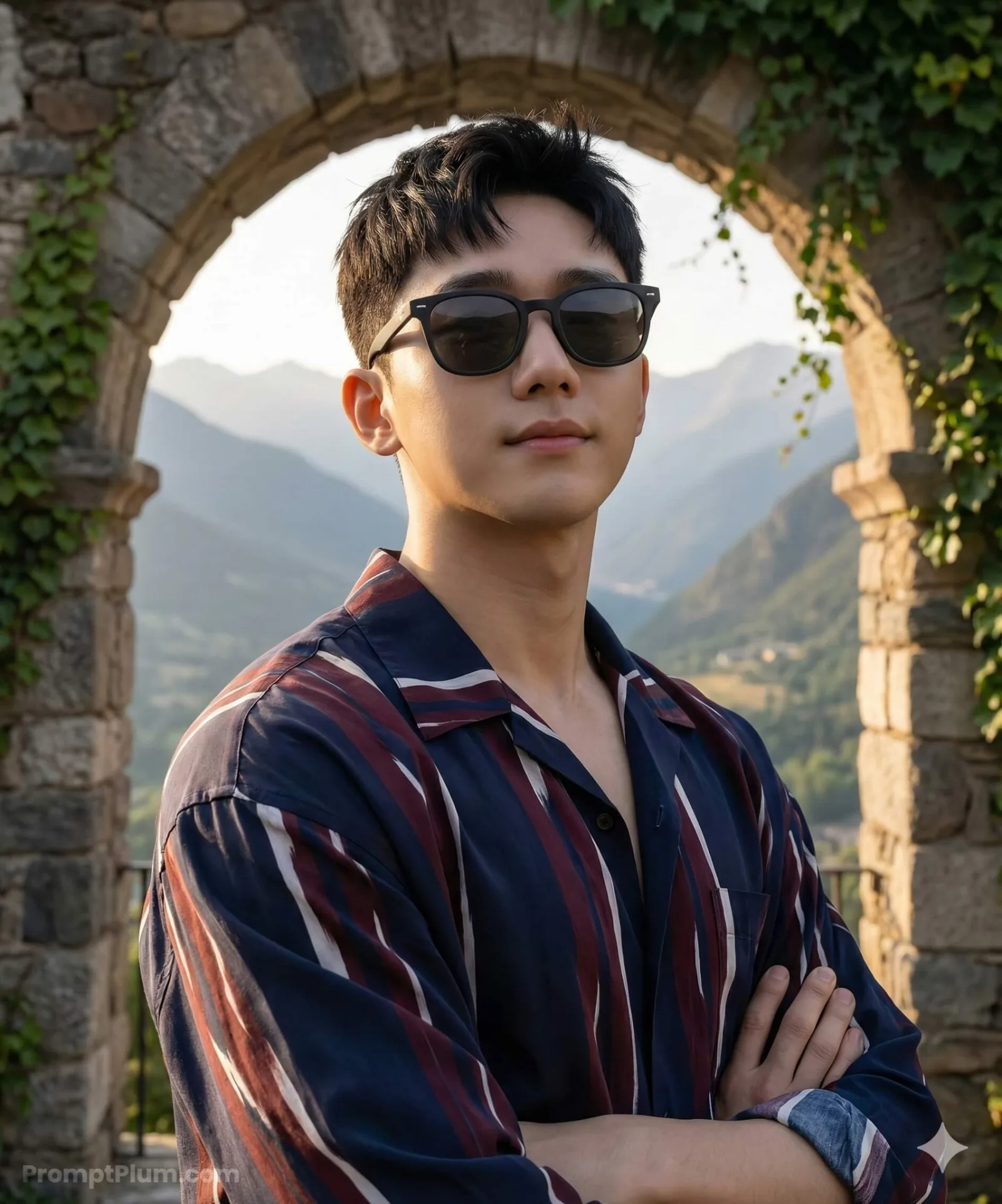 Arched frame, striped shirt, Adventure AI artwork, made with Gemini