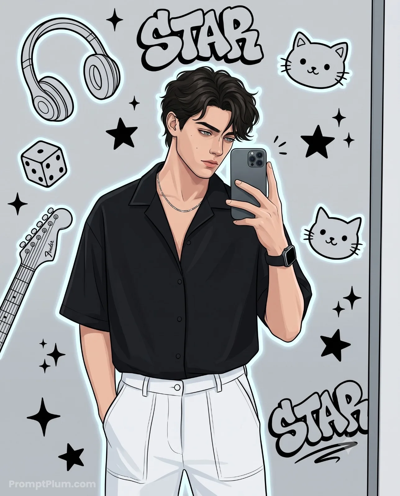 Casual Anime-Style Selfie with Graffiti, Anime AI artwork, made with Gemini
