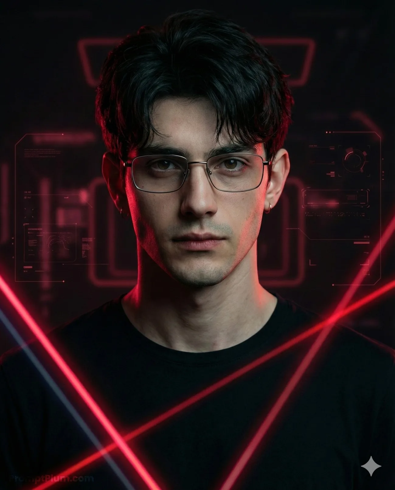 Red Grid Protocol, Cyberpunk AI artwork, made with Gemini