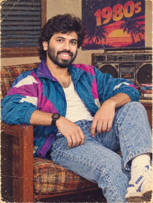 How's will I look in 1980s, Men's Style AI artwork, made with Midjourney